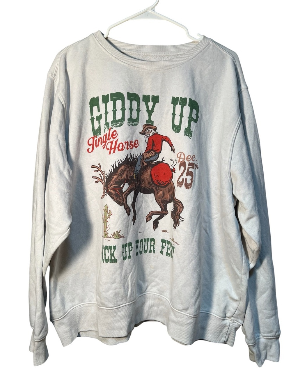 Blue Mountain Women's Plus‎ Size 2X Sweatshirt Christmas Giddy Up Jingle Horse